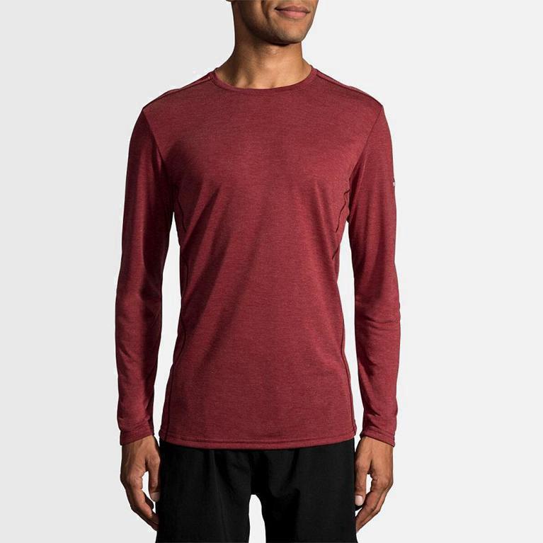 Brooks Distance Mens Long Sleeve Running Shirt - Red - Philippines (840619FTV)